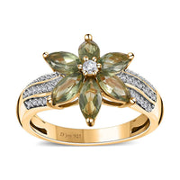 Tanzanian Natural Green Apatite and White Zircon Ring in Vermeil Yellow Gold Over Sterling Silver (Size 10.0) 1.70 ctw