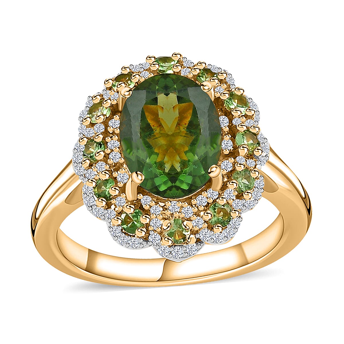 Tanzania Natural Green Apatite, Multi Gemstone Ring in Vermeil YG Over Sterling Silver (Size 10.0) 2.75 ctw