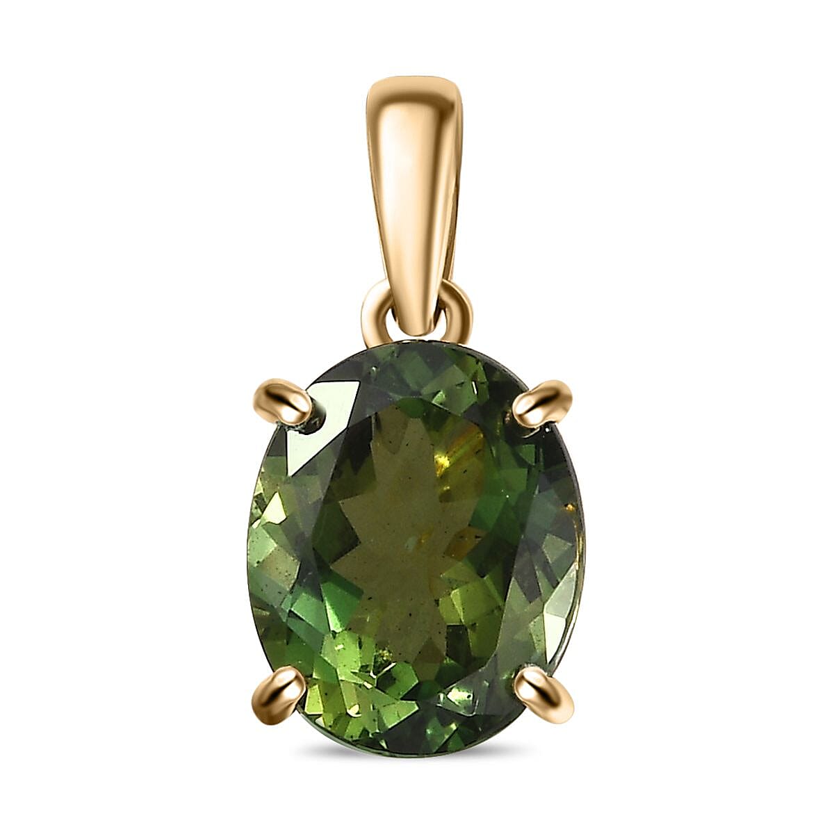 Luxoro 10K Yellow Gold AAA Tanzanian Natural Green Apatite Solitaire Pendant 3.65 ctw