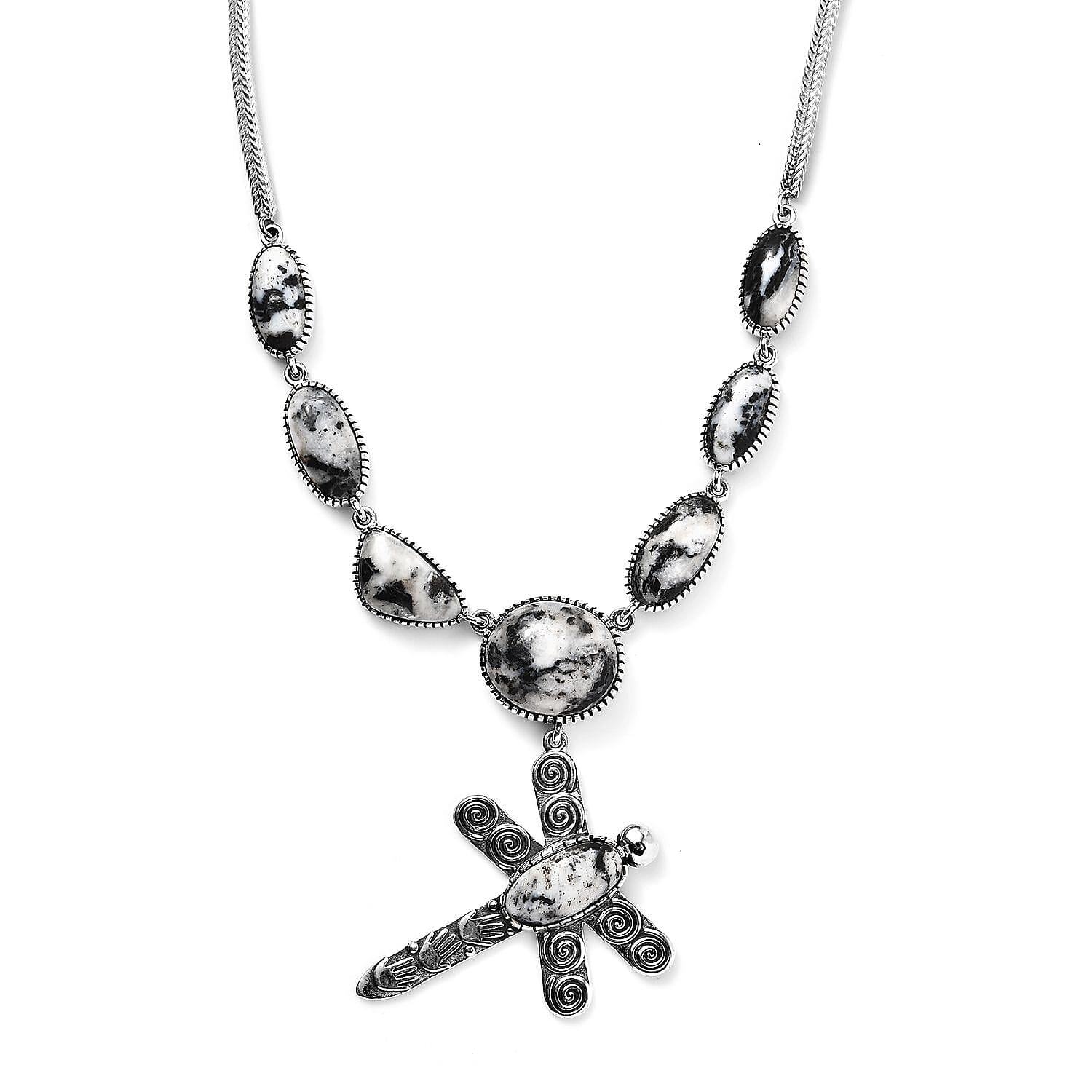 D'Joy Artisan Crafted White Buffalo 31.50 ctw Dragonfly Necklace 18-20 Inches in Sterling Silver