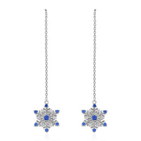 Simulated Diamond and Tanzanian Blue Spinel (DF) Snowflake Earrings in Rhodium Over Sterling Silver 1.00 ctw
