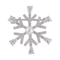 White Shell Pearl and Simulated Diamond Snowflake Brooch in Rhodium Over Sterling Silver 3.25 ctw