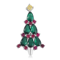 Green Nano Crystal, Ruby and Simulated Yellow Diamond Christmas Tree Pendant in Rhodium Over Sterling Silver 0.60 ctw