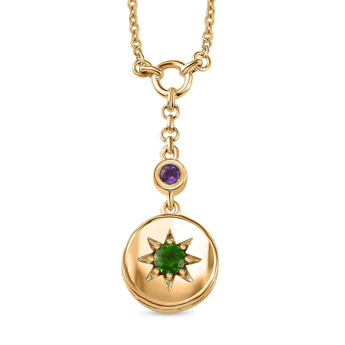 Chrome Diopside, Multi Gemstone Celesital Coin Necklace (18 Inches) in Vermeil YG Over Sterling Silver 0.50 ctw