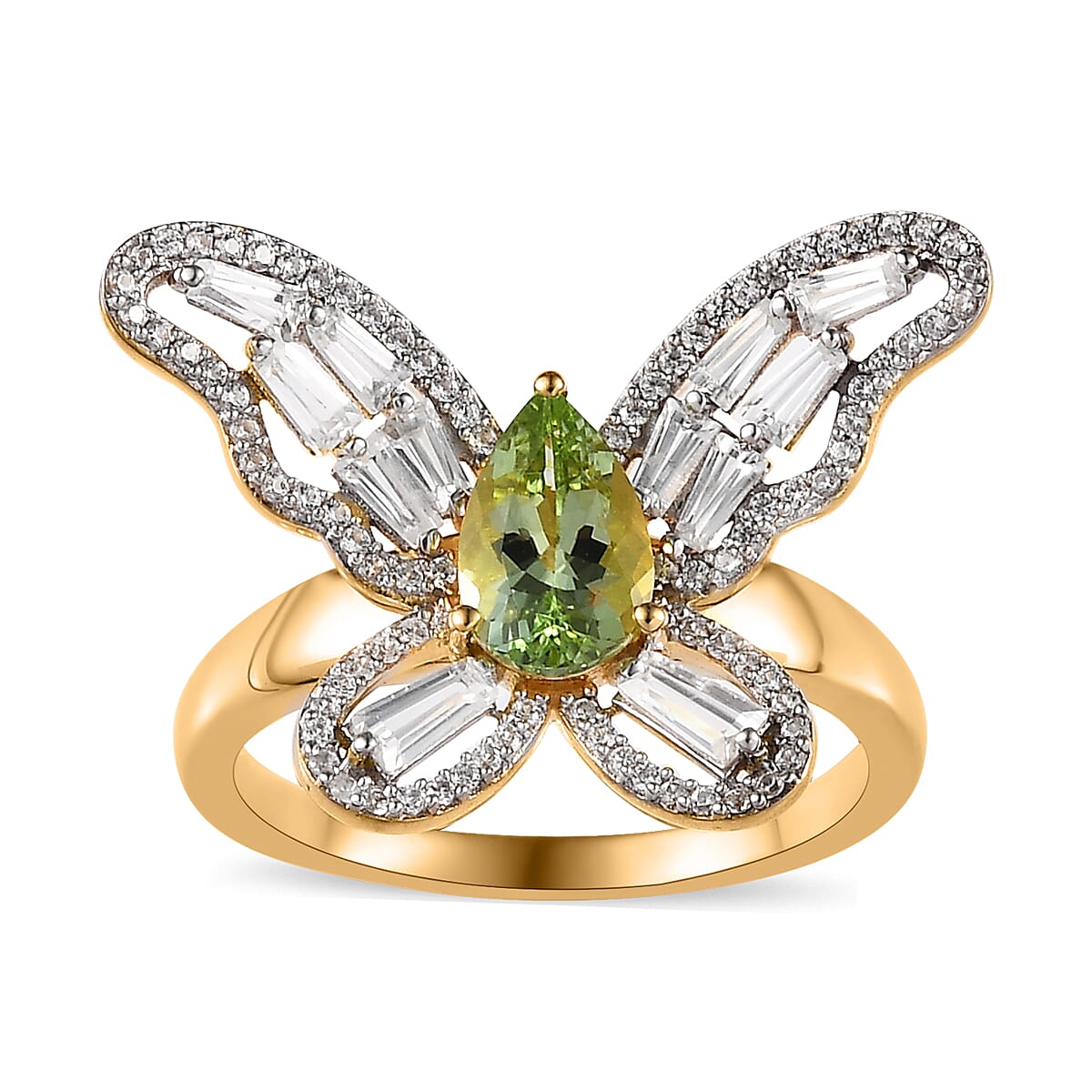 GP Natural Calabar Green Tourmaline, Multi Gemstone Butterfly Ring in Vermeil YG Over Sterling Silver (Size 10.0) 2.50 ctw