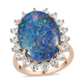LUXORO 10K Rose Gold AAA Australian Boulder Opal and Natural White Zircon Sunburst Ring (Size 6.0) 3.20 Grams 9.20 ctw - Sticky add to cart bar