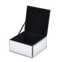 Square Glass Jewelry Box with Silver and Black Crystal Floral on Top (4.72"x4.72"x2.95")