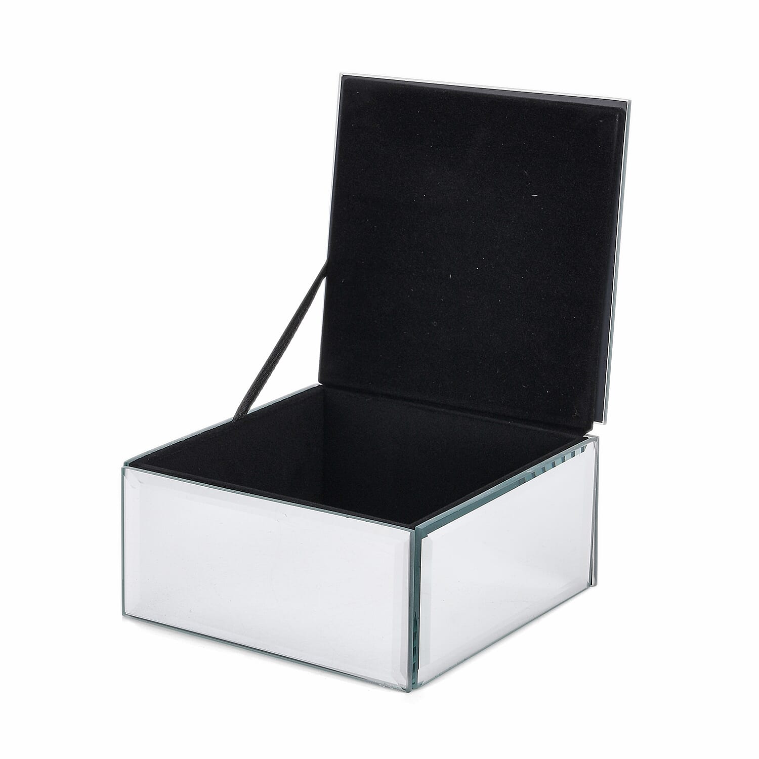 Square Glass Jewelry Box with Silver and Black Crystal Floral on Top (4.72"x4.72"x2.95")