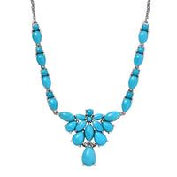Sleeping Beauty Turquoise Floral Necklace 18-20 Inches in Platinum Over Sterling Silver 10.85 ctw
