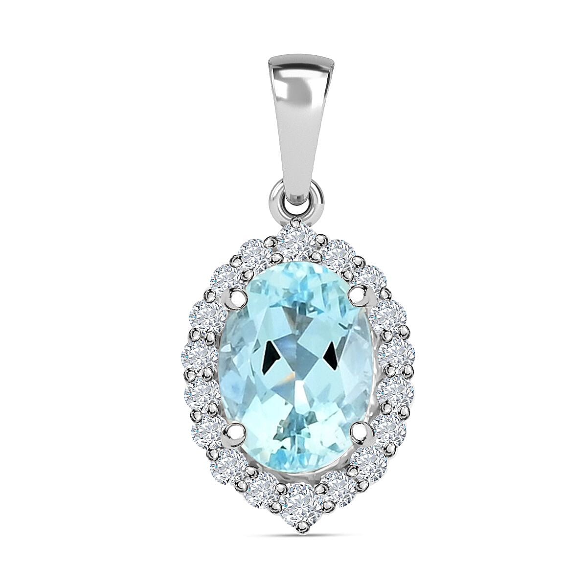 Certified & Appraised Iliana 18K White Gold AAA Santa Maria Aquamarine and G-H SI Diamond Halo Pendant 1.00 ctw