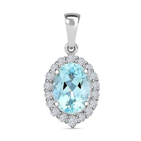 Certified & Appraised Iliana 18K White Gold AAA Santa Maria Aquamarine and G-H SI Diamond Halo Pendant 1.00 ctw