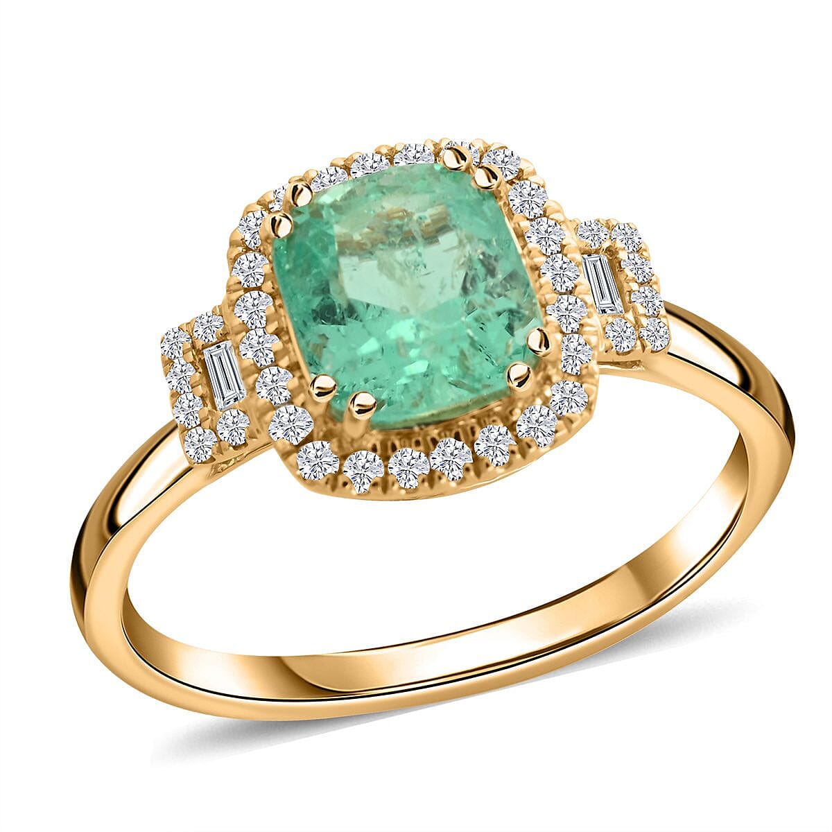 Doorbuster Certified and Appraised Iliana 18K Yellow Gold AAA Boyaca Colombian Emerald and SI Diamond Ring (Size 10.0) 4.30 Grams 2.00 ctw