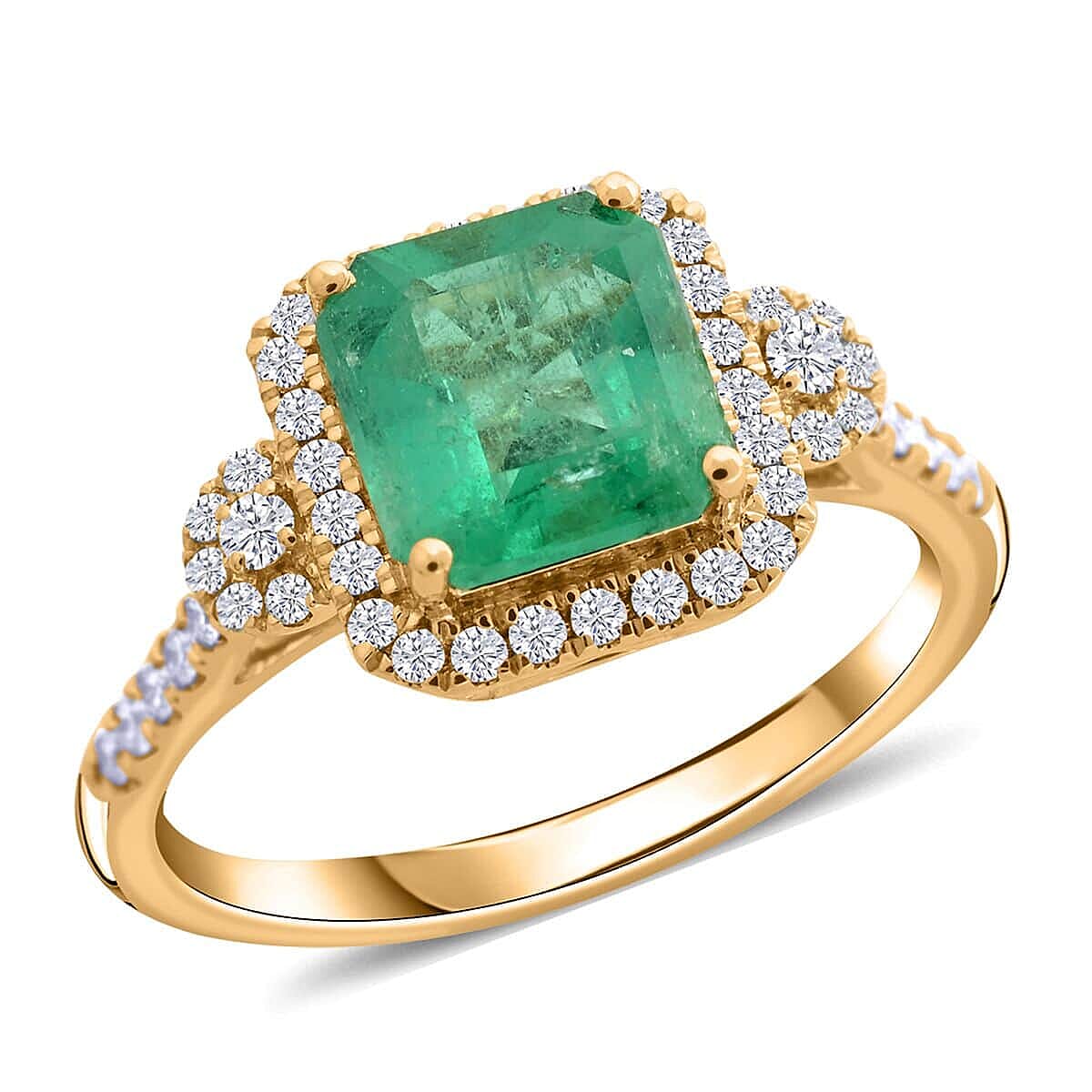 Doorbuster Certified and Appraised Iliana 18K Yellow Gold AAA Boyaca Colombian Emerald, Diamond (SI) (0.33 cts) Ring (Size 10.5) 2.00 ctw