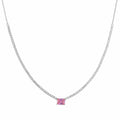 Lustro Stella Pink and White Finest CZ Necklace (16-18 Inches) in Rhodium Over Sterling Silver 10.50 ctw - Sticky add to cart bar