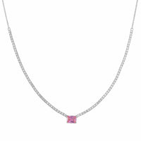 Lustro Stella Pink and White Finest CZ Necklace (16-18 Inches) in Rhodium Over Sterling Silver 10.50 ctw