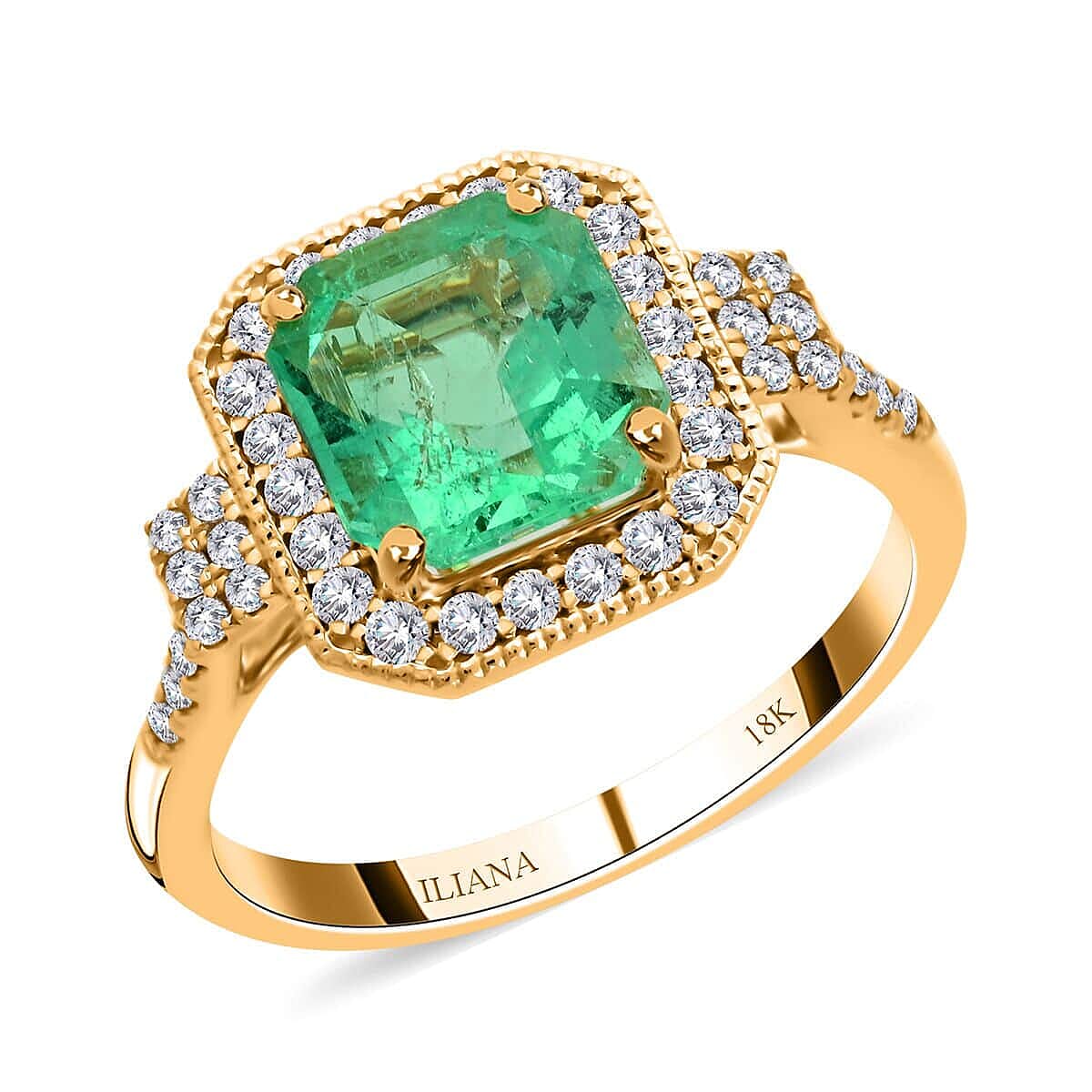 Certified and Appraised Iliana 18K Yellow Gold AAA Boyaca Colombian Emerald, Diamond (SI) (0.35 cts) Ring (Size 6.0) (4.55 g) 2.10 ctw