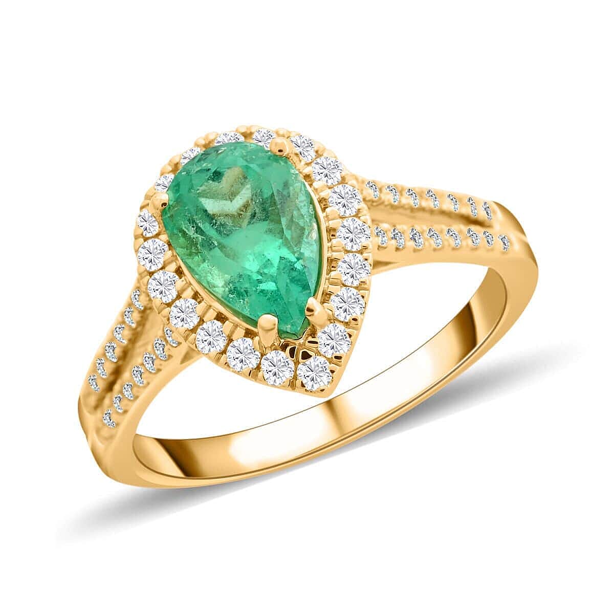 Doorbuster Certified and Appraised Iliana 18K Yellow Gold AAA Boyaca Colombian Emerald, Diamond (SI) (0.36 cts) Ring (Size 10.0) (4.40 g) 1.85 ctw
