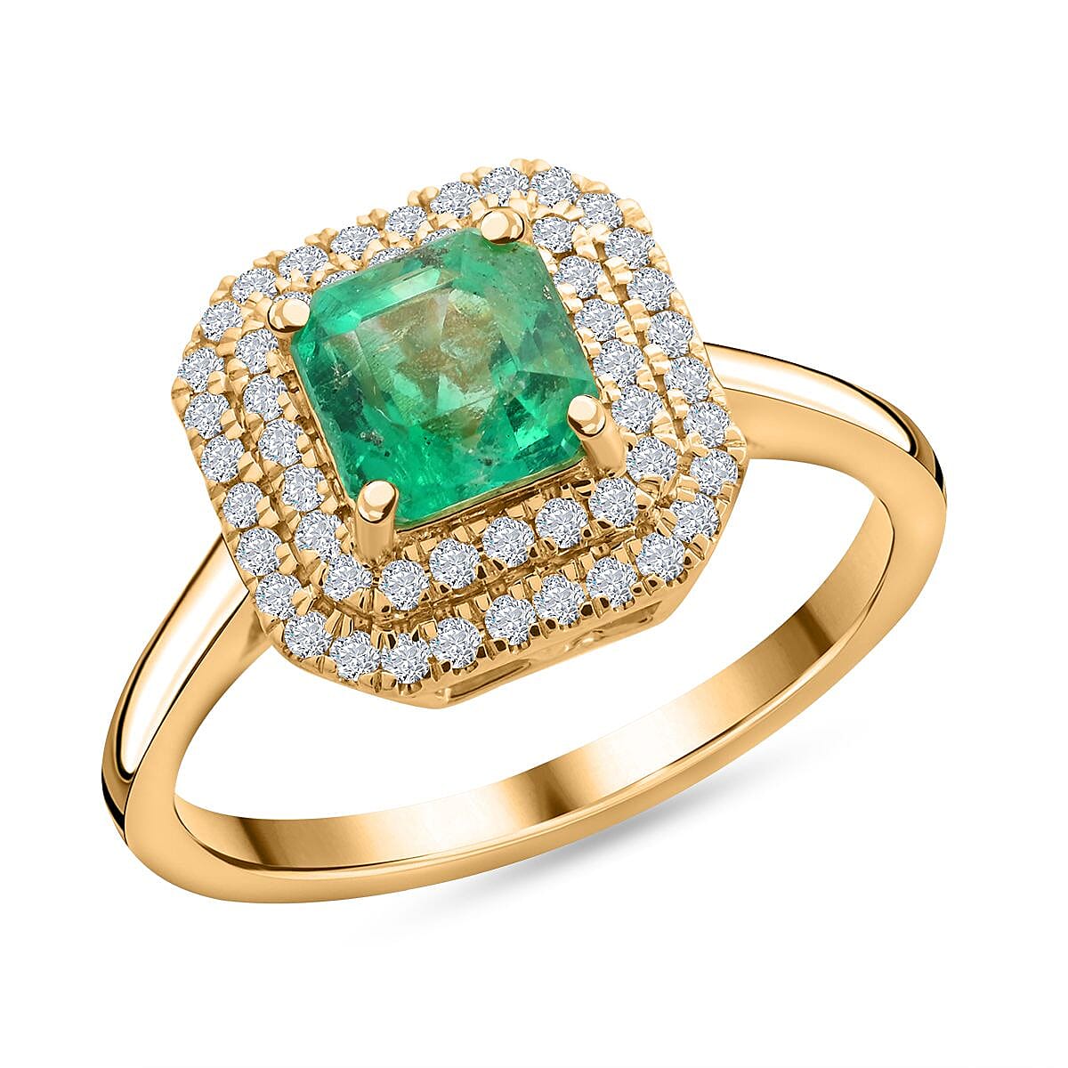 Doorbuster Certified and Appraised Iliana 18K Yellow Gold AAA Boyaca Colombian Emerald, Diamond (SI) (0.36 cts) Ring (Size 10.0) (4.40 g) 1.85 ctw