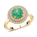 Doorbuster Certified and Appraised Iliana 18K Yellow Gold AAA Boyaca Colombian Emerald and SI Diamond Double Halo Ring 4.75 Grams 1.80 ctw - Sticky add to cart bar