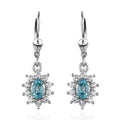 Premium Cambodian Blue Zircon and White Zircon Sunburst Lever Back Earrings in Platinum Over Sterling Silver 2.50 ctw - Sticky add to cart bar