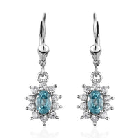 Premium Cambodian Blue Zircon and White Zircon Sunburst Lever Back Earrings in Platinum Over Sterling Silver 2.50 ctw