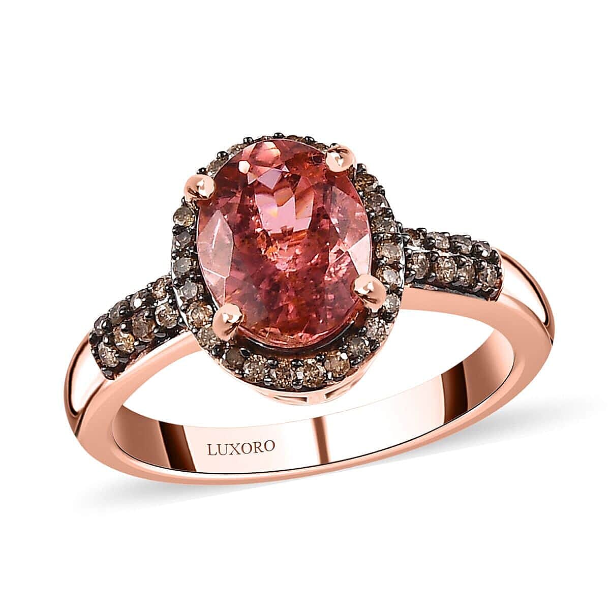 Doorbuster Luxoro 14K Rose Gold Premium Blush Tourmaline and Natural Champagne Diamond I2 Halo Ring (Size 7.0) 2.00 ctw (Del. in 5-7 Days)