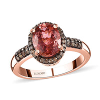Doorbuster Luxoro 14K Rose Gold Premium Blush Tourmaline and Natural Champagne Diamond I2 Halo Ring (Size 7.0) 2.00 ctw (Del. in 5-7 Days)