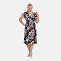 Tamsy Black Floral Smocked Waist Midi Dress with Flutter Sleeves - One Size Fits Most - Sticky add to cart bar