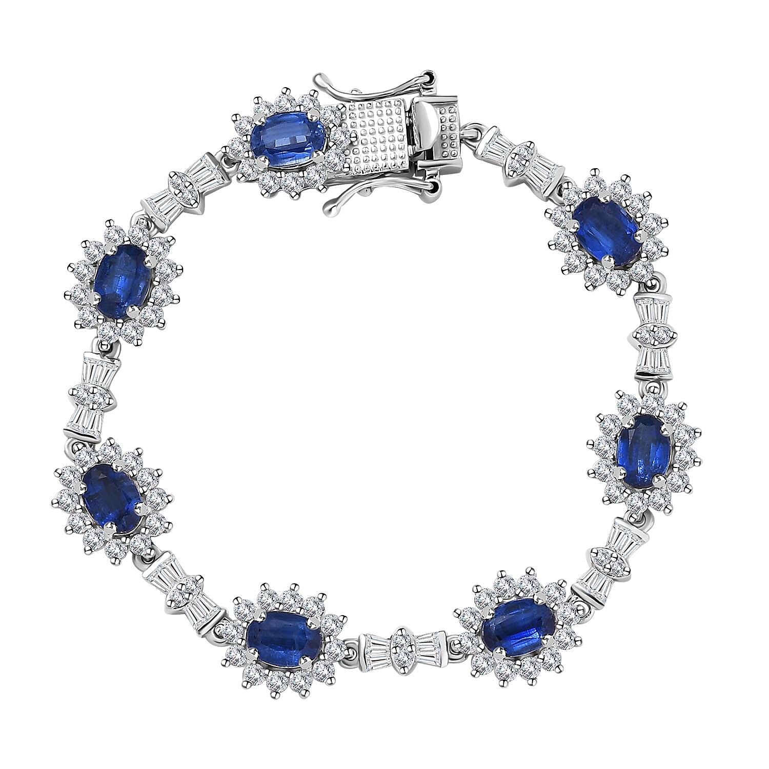 Kyanite and White Zircon Bracelet in Platinum Over Sterling Silver (6.50 In) 14.00 ctw
