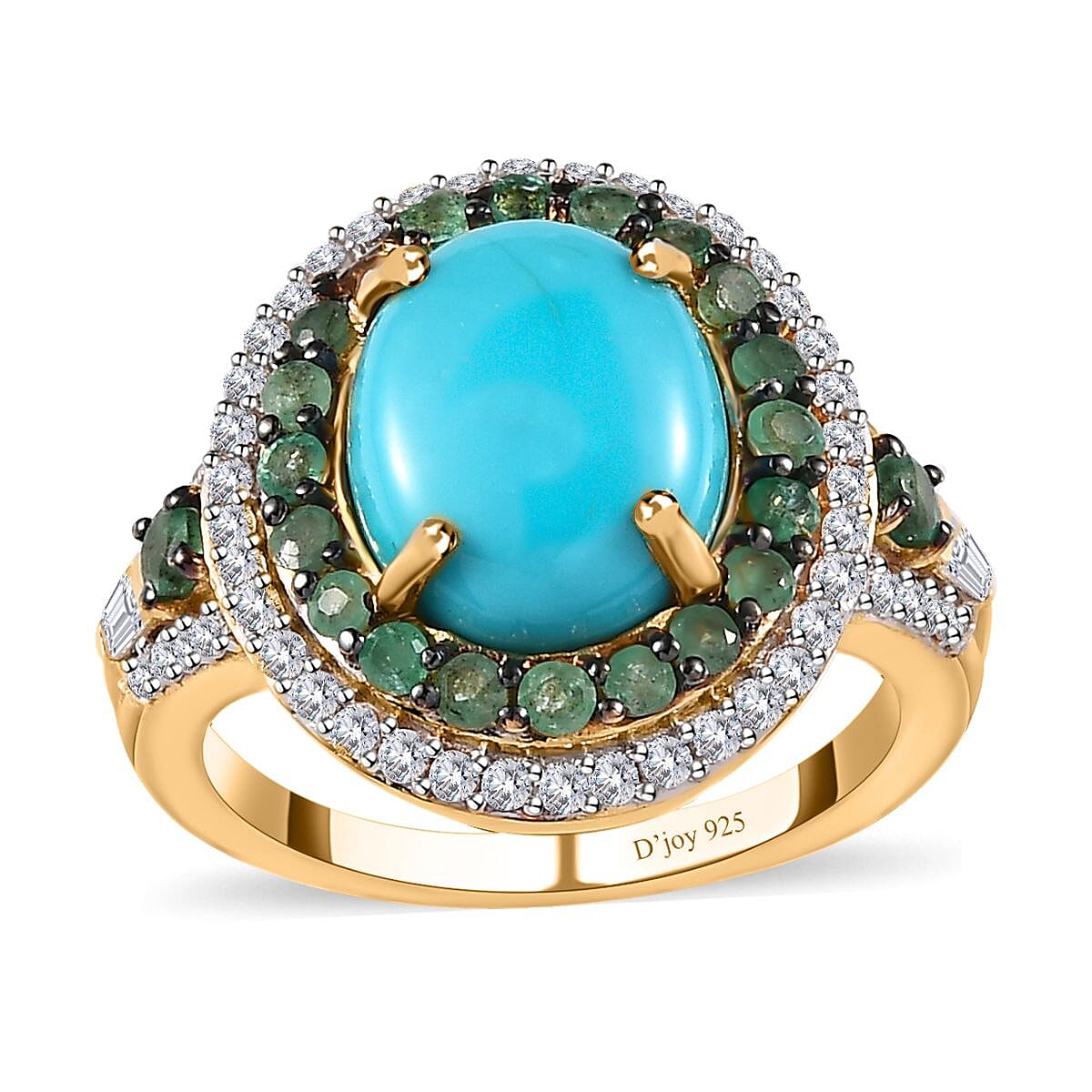 TLV Premium Sleeping Beauty Turquoise, Multi Gemstone Double Halo Ring in Vermeil YG Over Sterling Silver (Size 10.0) 4.50 ctw
