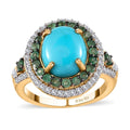 TLV Premium Sleeping Beauty Turquoise, Multi Gemstone Double Halo Ring in Vermeil YG Over Sterling Silver (Size 10.0) 4.50 ctw - Sticky add to cart bar