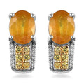 TLV Yellow Sapphire (FF), Multi Gemstone J-Hoop Earrings in Platinum Over Sterling Silver 6.70 ctw - Sticky add to cart bar