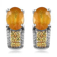 TLV Yellow Sapphire (FF), Multi Gemstone J-Hoop Earrings in Platinum Over Sterling Silver 6.70 ctw