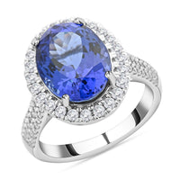 Doorbuster Certified & Appraised Rhapsody 950 Platinum AAAA Tanzanite, Diamond (E-F, VS) (0.59 cts) Ring (Size 10.0) (8.10 g) 6.10 ctw