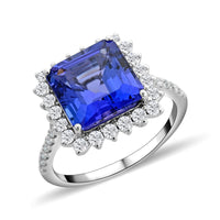 Doorbuster Certified & Appraised Rhapsody 950 Platinum Asscher Cut AAAA Tanzanite and E-F VS Diamond Ring (Size 10.0) 7.05 Grams 7.30 ctw