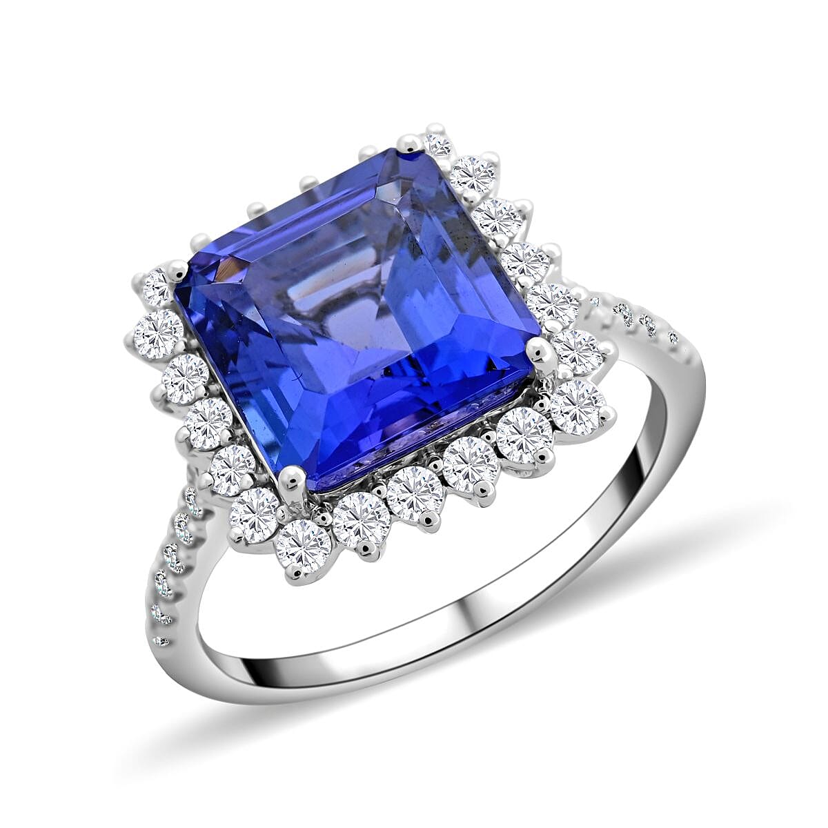 Doorbuster Certified & Appraised Rhapsody 950 Platinum Asscher Cut AAAA Tanzanite and E-F VS Diamond Ring (Size 10.0) 7.05 Grams 7.30 ctw (1)