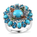 Sleeping Beauty Turquoise and Multi Gemstone Floral Ring in Platinum Over Sterling Silver (Size 7.0) 3.50 ctw - Sticky add to cart bar