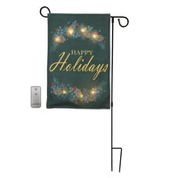 Lumabase Christmas-Battery Operated Lighted Outdoor Banner with Garden Flag Stand – Happy Holidays