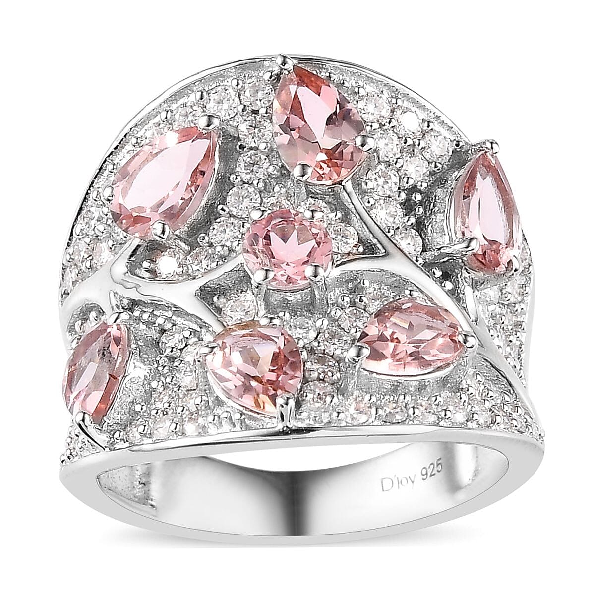 Premium Blush Tourmaline, Moissanite Ring in Vermeil RG and Platinum Over Sterling Silver (Size 10.0) (Del. in 8-10 Days) 4.10 ctw