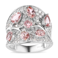 Premium Blush Tourmaline, Moissanite Ring in Vermeil RG and Platinum Over Sterling Silver (Size 10.0) (Del. in 8-10 Days) 4.10 ctw