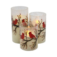 Lumabase Christmas-Battery Operated LED Red Cardinals Hurricane Candles – Set of 3