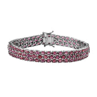 Tanzanian Wine Garnet Three-Row Bracelet in Platinum Over Sterling Silver (6.50 In) (Del. in 10-12 Days) 27.75 ctw