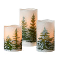Lumabase Set of 3 Battery Operated Pillar Candles -Snow Covered Pine Trees - Sticky add to cart bar