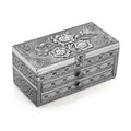 Handcrafted 3D Flower Embossed Oxidized Aluminium 3 Tier Storage Box with Drawer (10"x5"x4") - Sticky add to cart bar