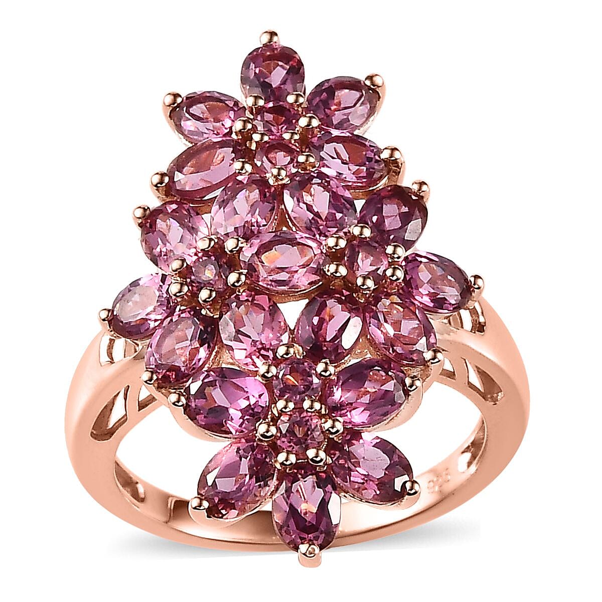 Tanzanian Wine Garnet Floral Ring in Vermeil Rose Gold Over Sterling Silver (Size 10.0) 4.85 ctw (Del. in 8-10 Days)