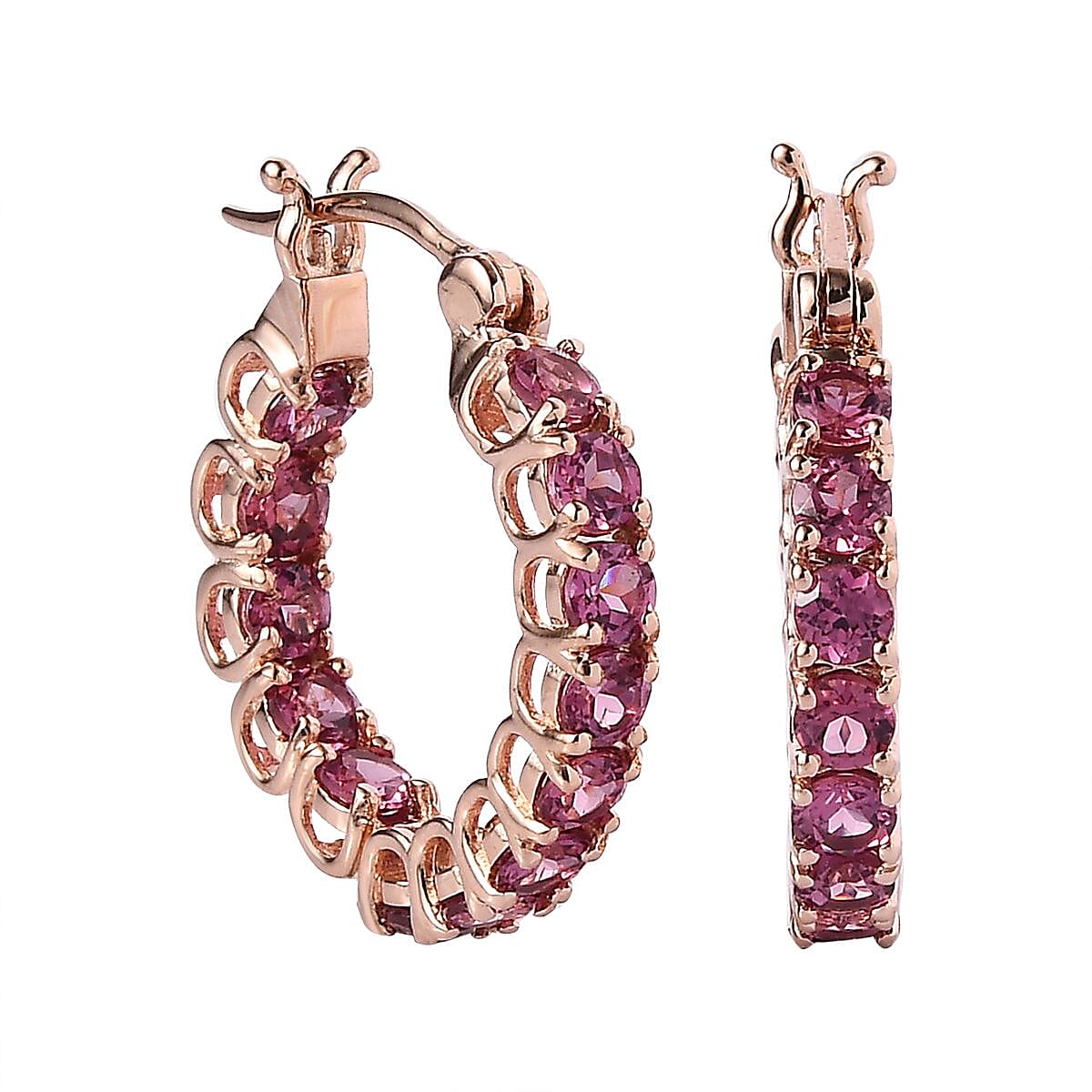 Tanzanian Wine Garnet Inside Out Hoop Earrings in Vermeil Rose Gold Over Sterling Silver 3.75 ctw