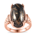 Matrix Silver Shungite Solitaire Ring in 14K Rose Gold Over Copper with Magnet (Size 10.0) 8.50 ctw (Del. in 10-12 Days) - Sticky add to cart bar