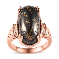 Matrix Silver Shungite Solitaire Ring in 14K Rose Gold Over Copper with Magnet (Size 10.0) 8.50 ctw (Del. in 10-12 Days)