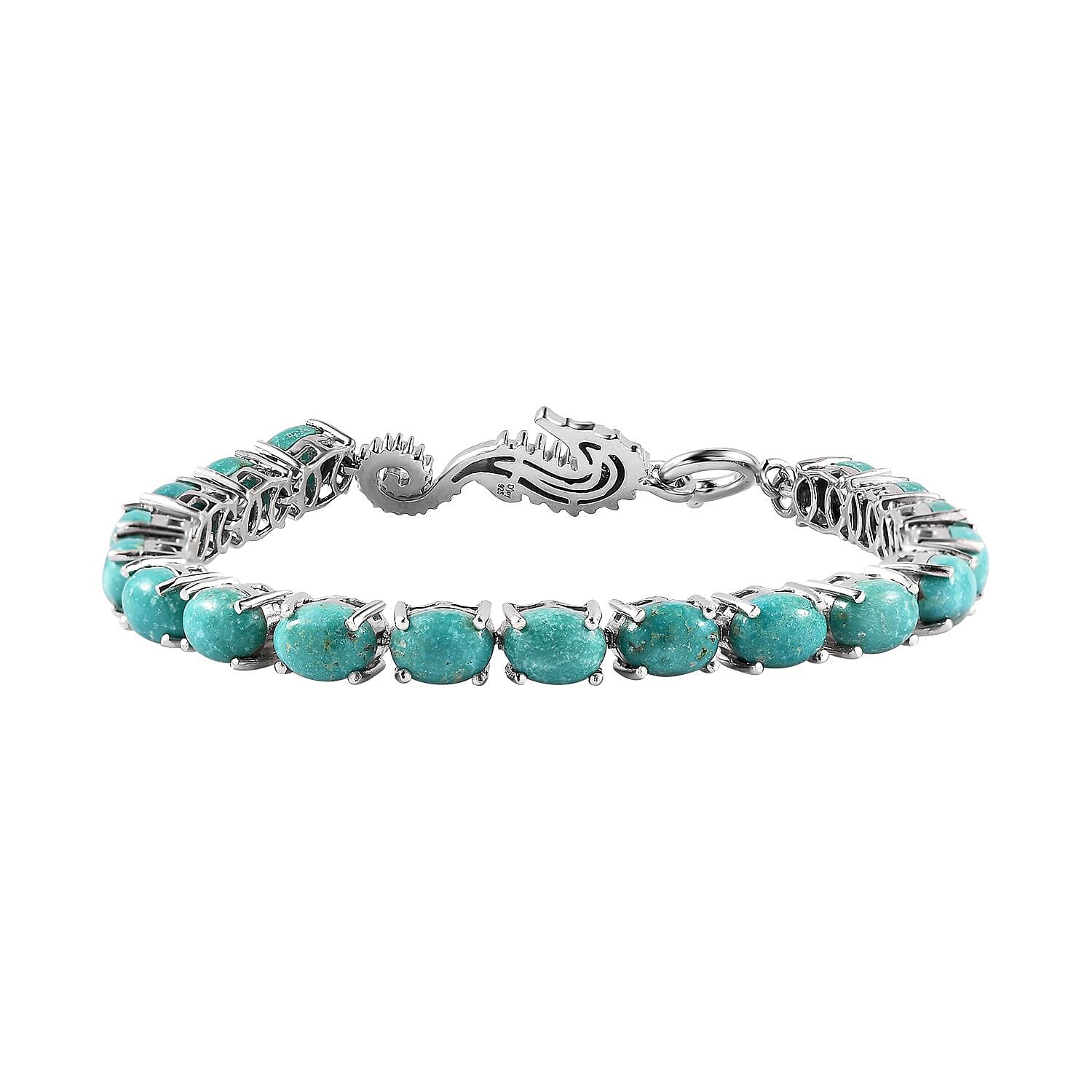 Nevada Turquoise Sea Horse Bracelet in Platinum Over Sterling Silver (6.50 In) 12.50 ctw (Del. in 10-12 Days)