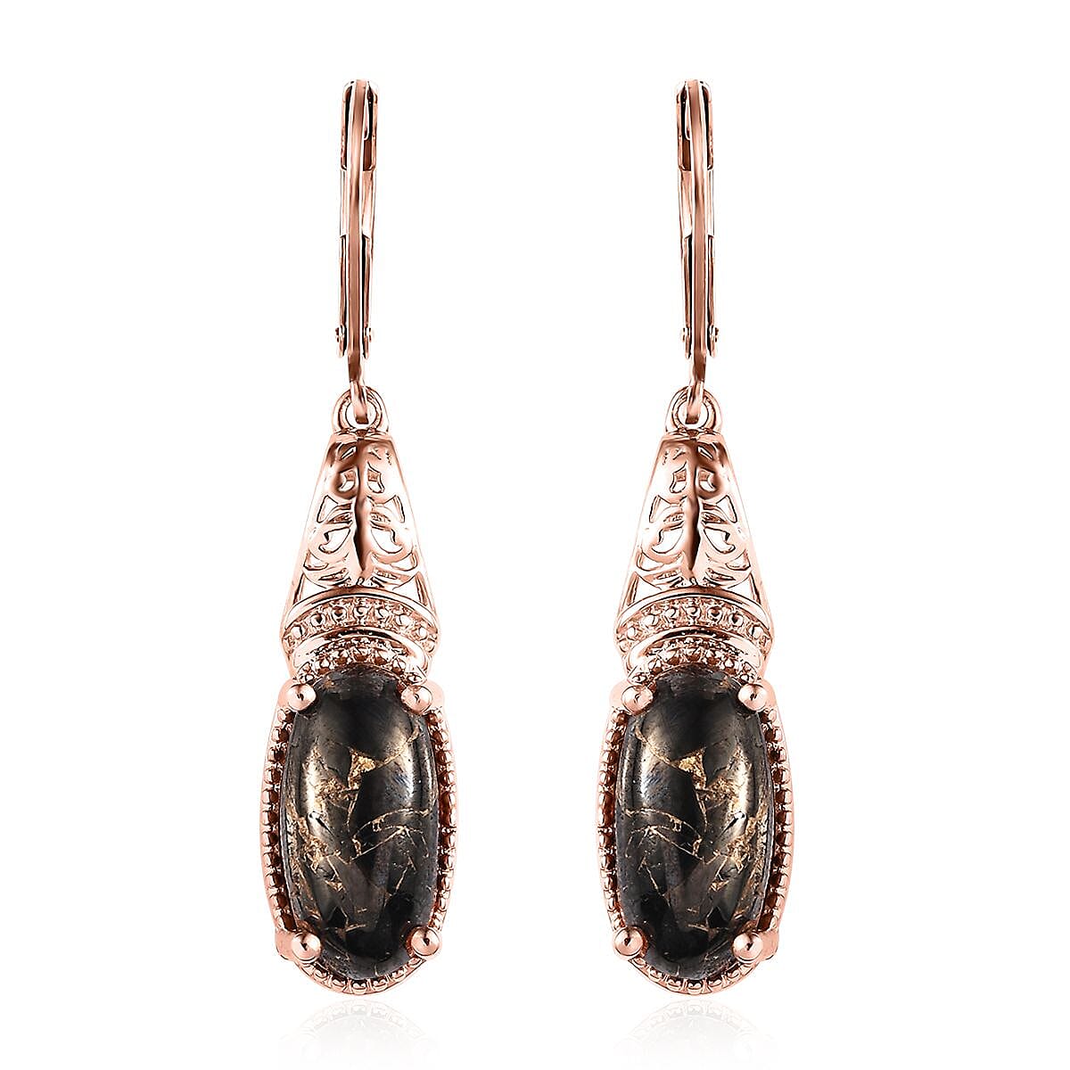 Matrix Silver Shungite Lever Back Earrings in 14K Rose Gold Over Copper with Magnet 6.40 ctw (Del. in 10-12 Days)